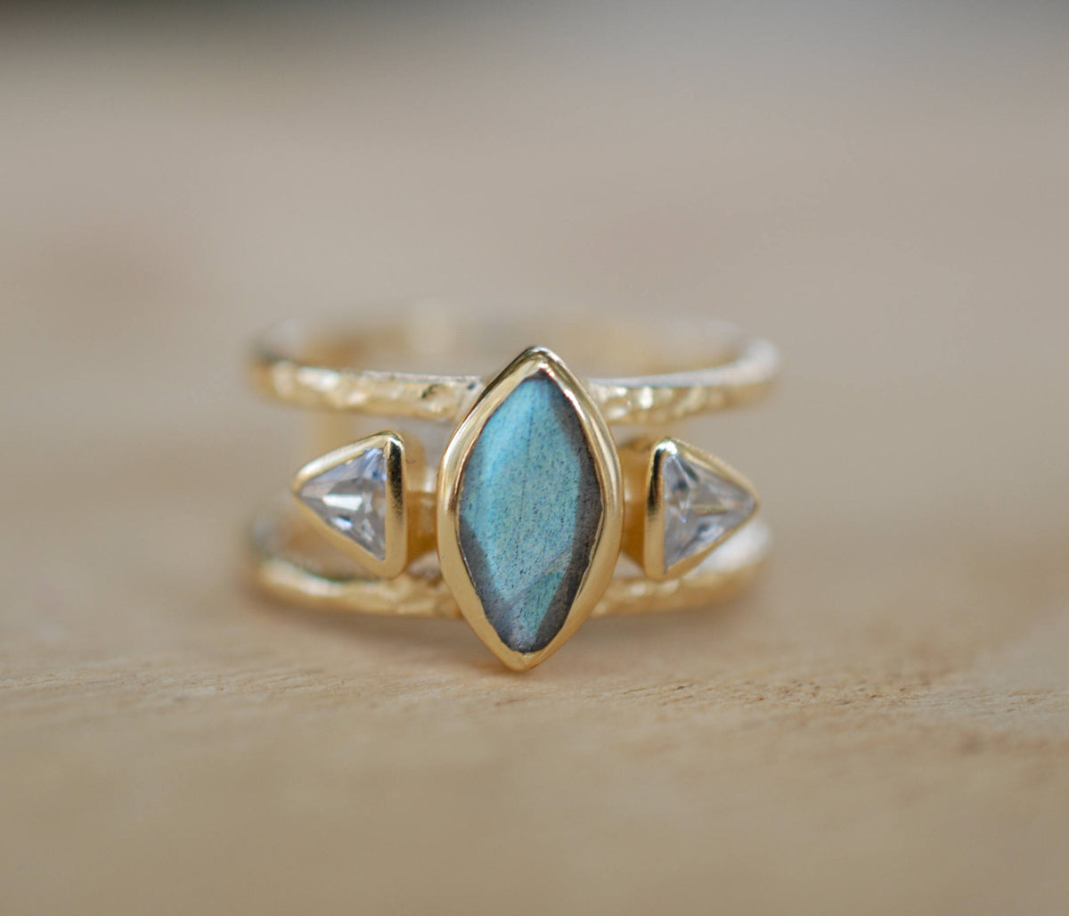 Labradorite & White Topaz Ring * Gold Vermeil Ring * Statement Ring *Gemstone Ring * Labradorite * Bridal Ring *Wedding Ring  * BJR146