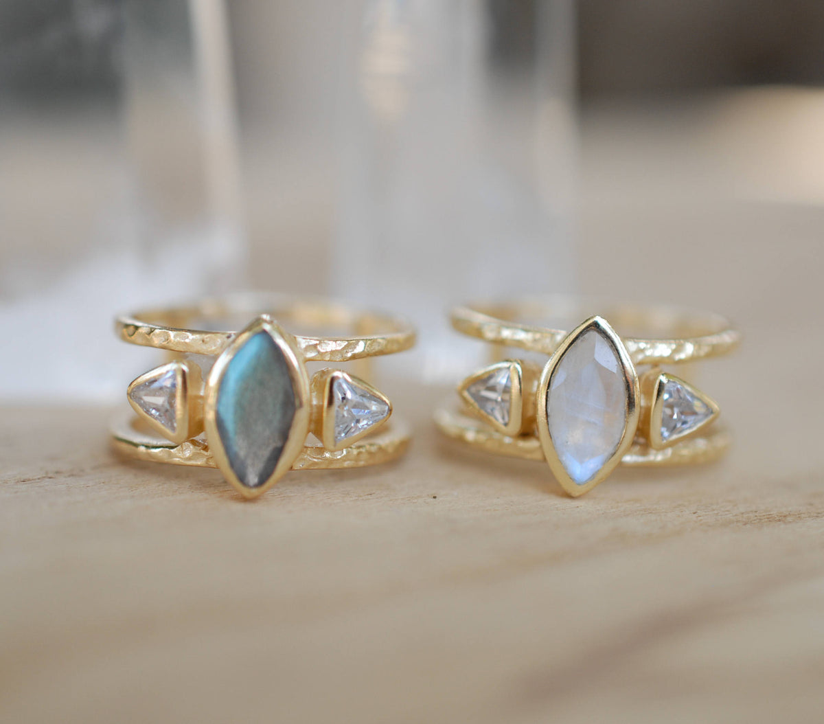 Moonstone & White Topaz Ring * Gold Vermeil Ring * Statement Ring *Gemstone Ring * Labradorite * Bridal Ring *Wedding Ring  * BJR149