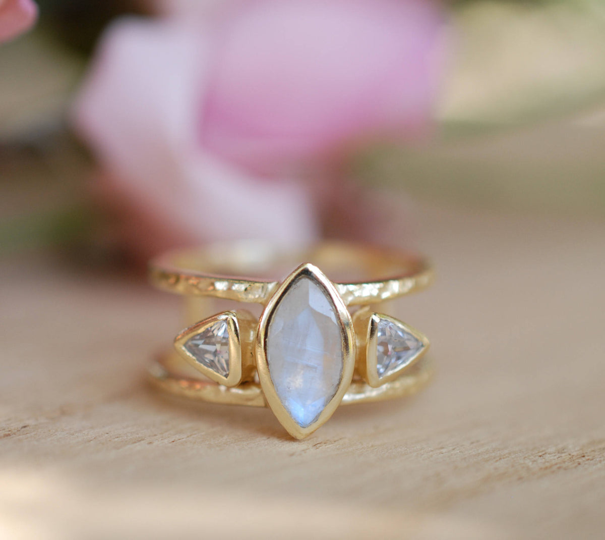 Moonstone & White Topaz Ring * Gold Vermeil Ring * Statement Ring *Gemstone Ring * Labradorite * Bridal Ring *Wedding Ring  * BJR149