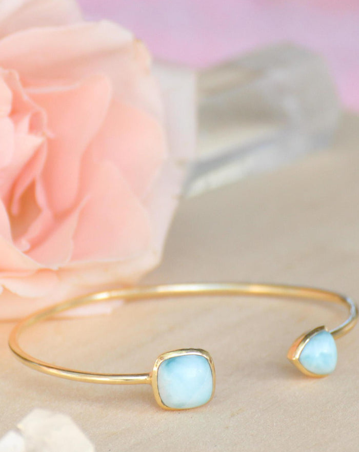 Larimar Bohemian Bangle Bracelet * Gold Plated 18k or Silver Plated * Gemstone * Gypsy * Hippie * Adjustable * Statement * Stacking *BJB005A