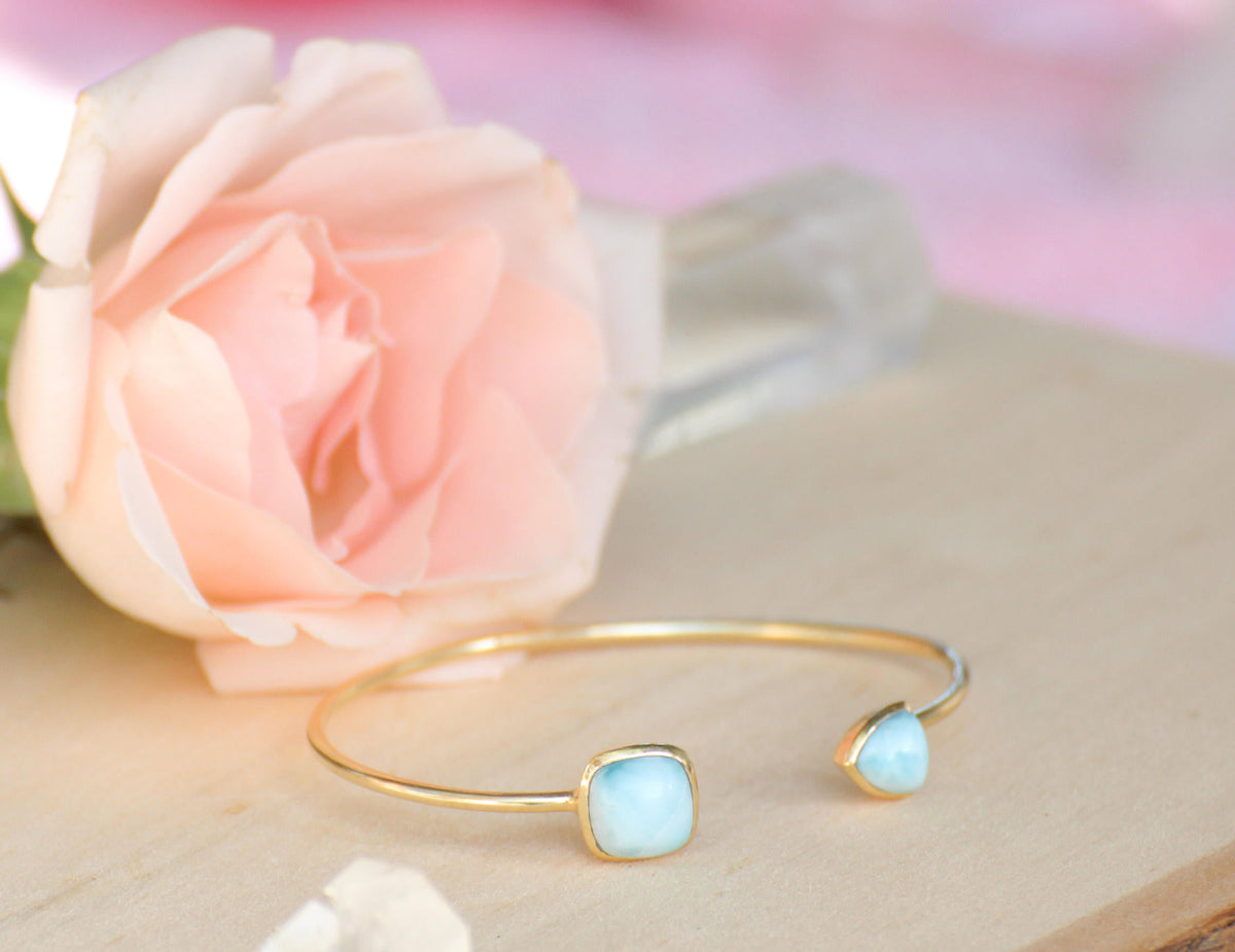 Larimar Bohemian Bangle Bracelet * Gold Plated 18k or Silver Plated * Gemstone * Gypsy * Hippie * Adjustable * Statement * Stacking *BJB005B