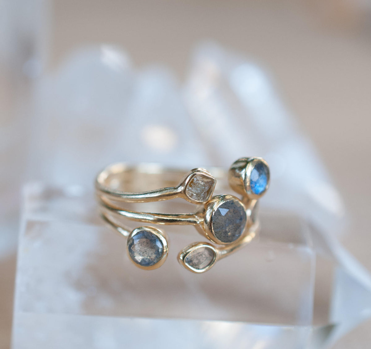Rainbow Labradorite Gold Ring  * Adjustable *Gemstone * Handmade * February Birthstone * Semi Precious Stone *Statement*Boho*Bohemian*BJR183