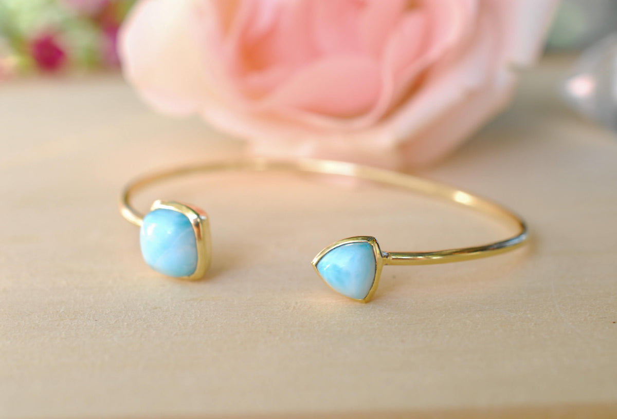 Larimar Bohemian Bangle Bracelet * Gold Plated 18k or Silver Plated * Gemstone * Gypsy * Hippie * Adjustable * Statement * Stacking *BJB005B