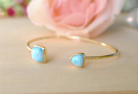 Larimar Bohemian Bangle Bracelet * Gold Plated 18k or Silver Plated * Gemstone * Gypsy * Hippie * Adjustable * Statement * Stacking *BJB005B
