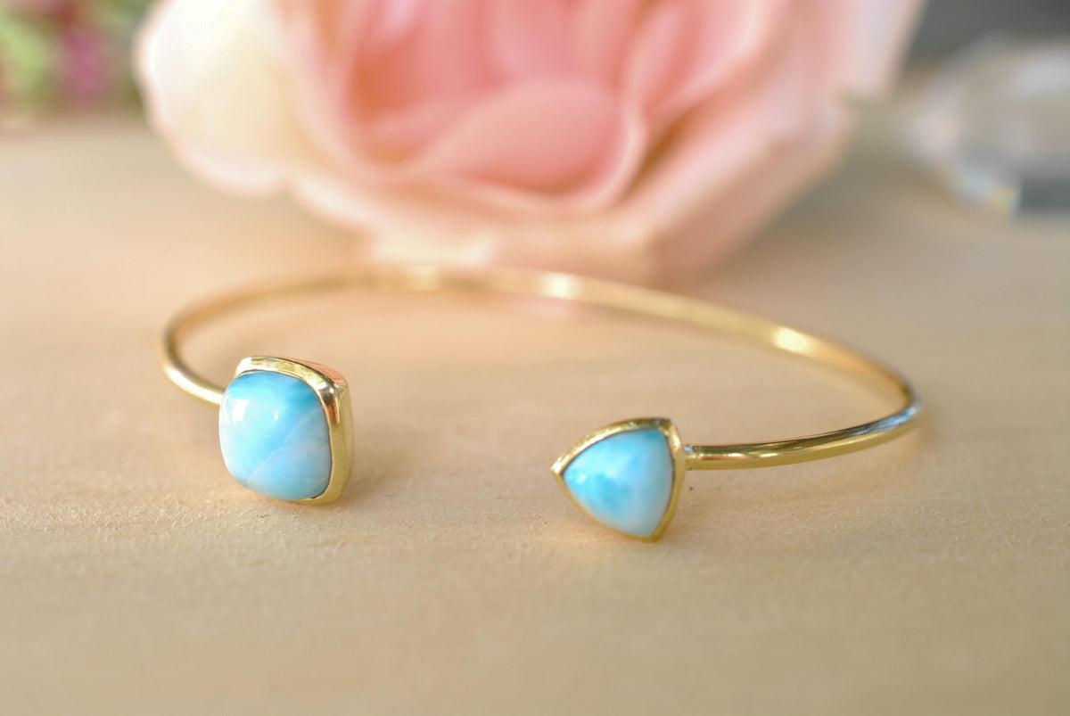 Larimar Bohemian Bangle Bracelet * Gold Plated 18k or Silver Plated * Gemstone * Gypsy * Hippie * Adjustable * Statement * Stacking *BJB005B