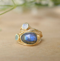 Gold Plated 18k Ring * Labradorite * Moonstone * Aqua Chalcedony *Gemstones * Handmade * Statement * Natural * Organic * Gift for her BJR100