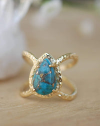 Copper Turquoise Ring * Hammered Band * Gold Ring * Statement Ring * Gemstone Ring * Blue * Wedding Ring * Organic Ring * Natural* BJR138