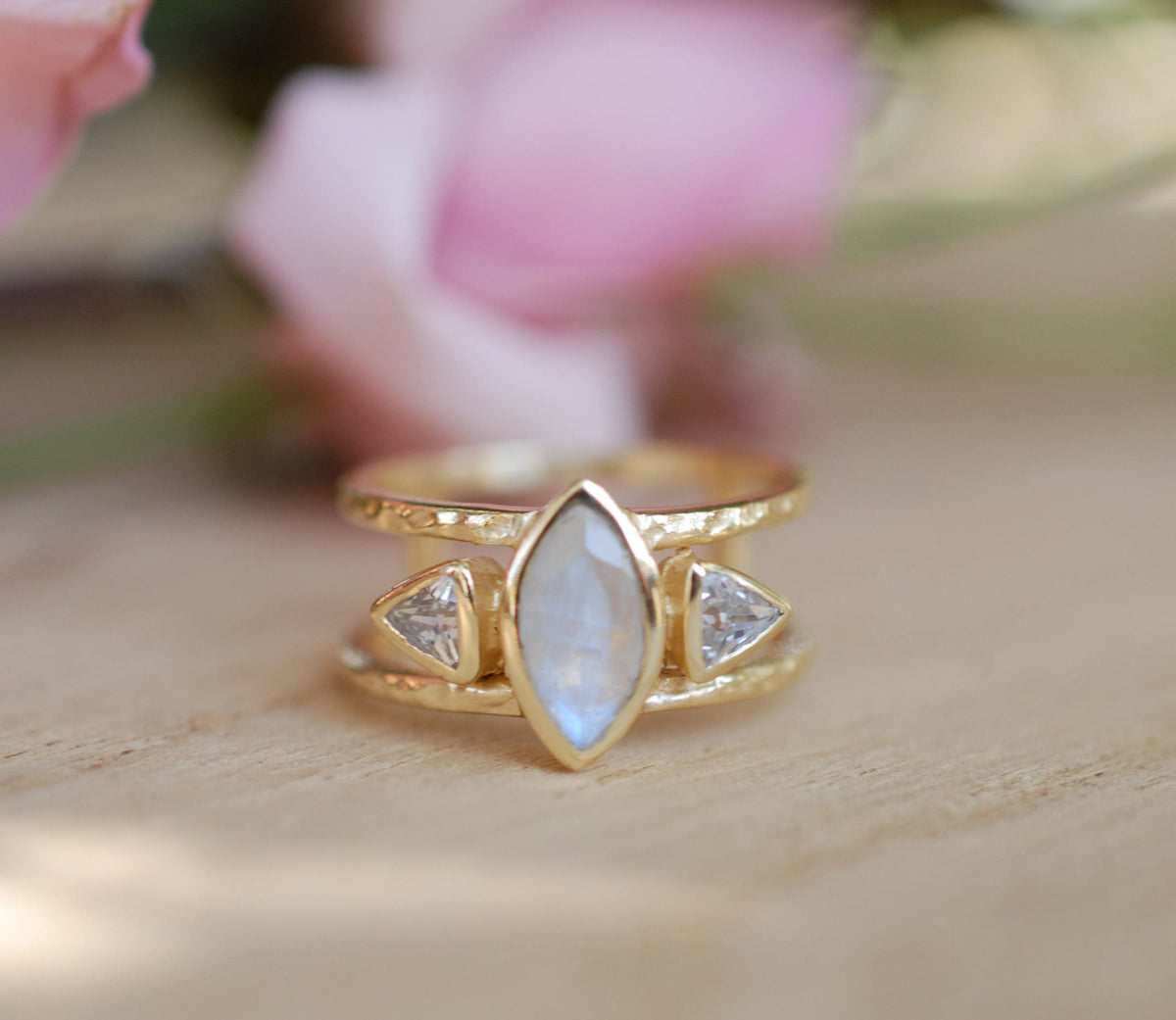 Moonstone & White Topaz Ring * Gold Vermeil Ring * Statement Ring *Gemstone Ring * Labradorite * Bridal Ring *Wedding Ring  * BJR149