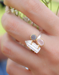 Crystal Ring * Crystal, Rose Quartz & Labradorite * Sterling Silver 925 and Gold Plated * BJR056 * Bycila