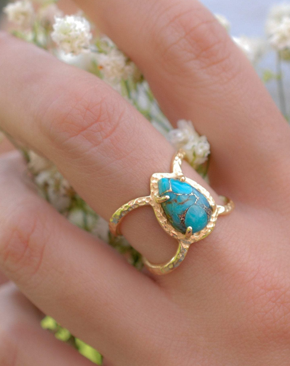 Copper Turquoise Ring * Hammered Band * Gold Ring * Statement Ring * Gemstone Ring * Blue * Wedding Ring * Organic Ring * Natural* BJR138