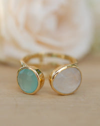 Isa Ring * Aqua Chalcedony and Moonstone * Gold Plated 18k * BJR088 * bycila