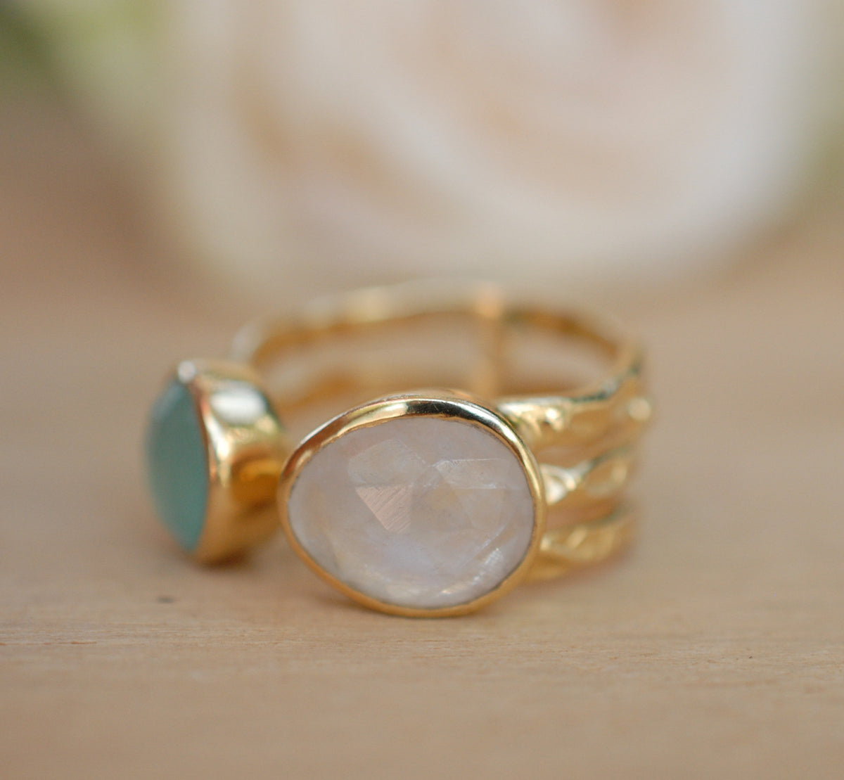 Aqua Chalcedony and Moonstone Ring * Statement Ring * Gemstone Ring * Teal * Bridal Ring * Wedding Ring * Organic Ring * Natural*BJR088