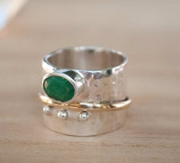 Emerald Ring * Meditation * Spinner * Spinning * Anxiety * Hammered * Worry * Boho * Spin * Thick Band * Sterling Silver * Bronze BJS022