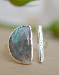 Labradorite Ring * Adjustable Sterling Silver * Statement * Gemstone * Bridal * Wedding * Half Moon * Boho * Bohemian * Handmade * BJR113