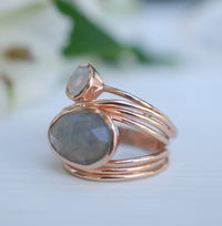 Rose Gold Plated  Ring* Labradorite * Moonstone * Gemstones * Handmade *Statement * Natural * Organic * Gift for her * Jewelry*Bycila*BJR075