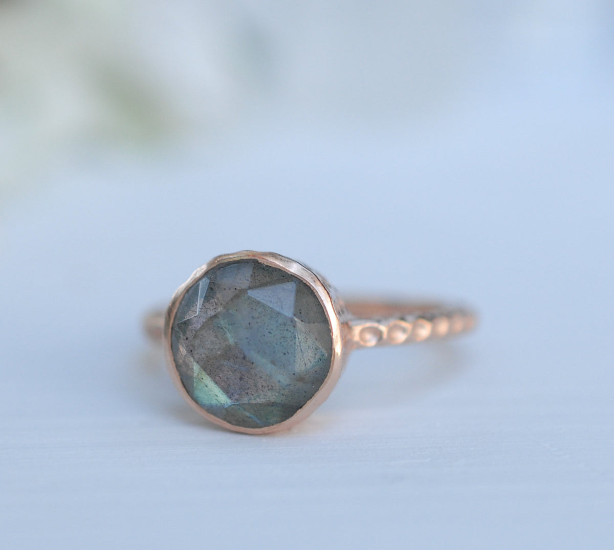 Rainbow Labradorite Rose Gold Ring * Boho * Organic * handmade * Gypsy * Bridesmaid* Solitaire * Bridal * BJR215