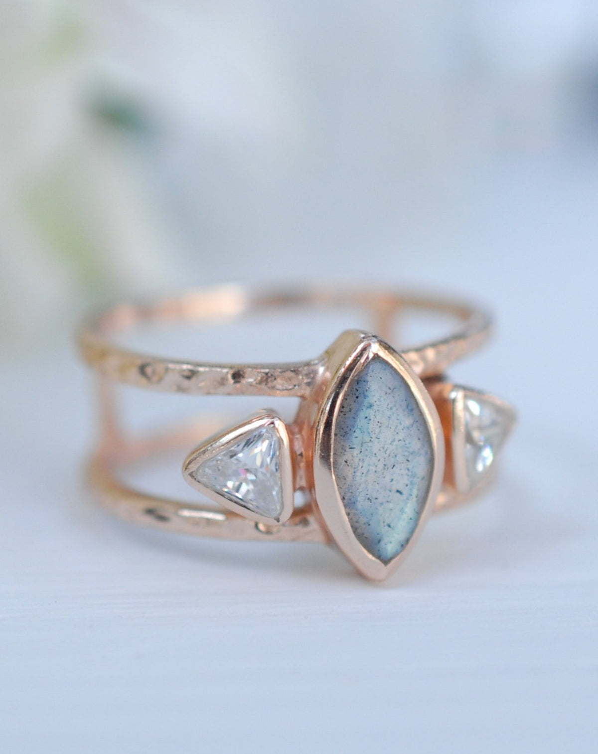 Labradorite & White Topaz Ring * Rose Gold Plated Ring * Statement Ring *Gemstone Ring * Labradorite * Bridal Ring *Wedding Ring * BJR148