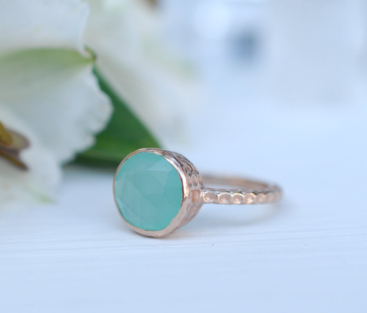 Aqua Chalcedony Rose Gold Ring * Boho * Organic * handmade * Gypsy * Bridesmaid* Solitaire * Bridal * BJR214