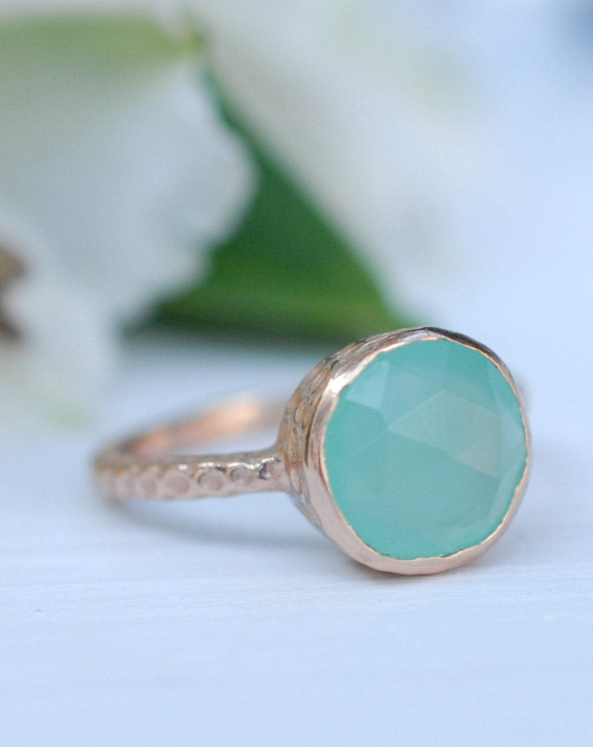 Aqua Chalcedony Rose Gold Ring * Boho * Organic * handmade * Gypsy * Bridesmaid* Solitaire * Bridal * BJR214