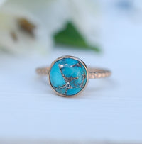 Copper Turquoise Rose Gold Ring * Boho * Organic * handmade * Gypsy * Bridesmaid* Solitaire * Bridal * BJR217