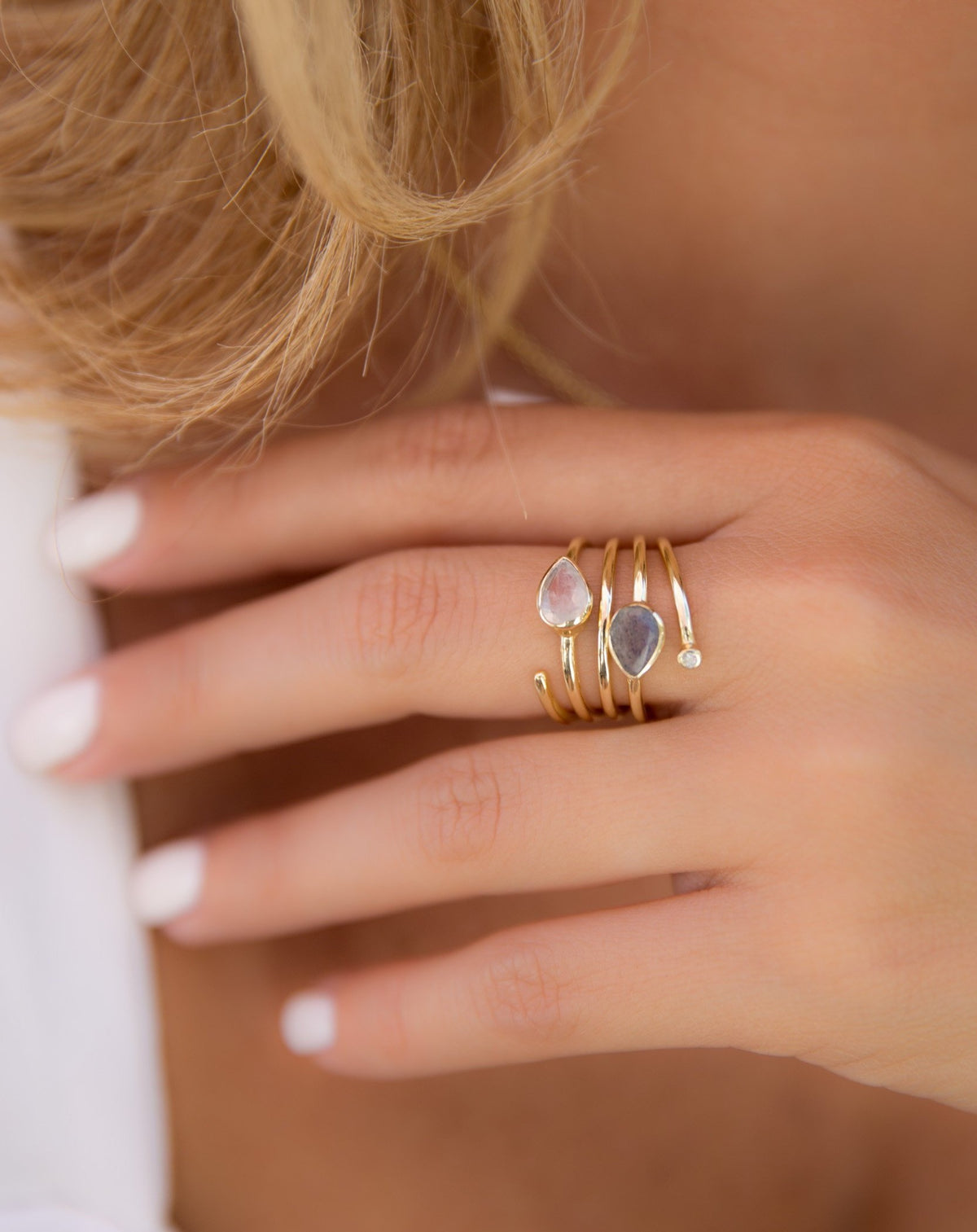 Melanie Ring * Labradorite & Moonstone * Gold Plated 18k * BJR057 * Bycila