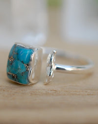 Copper Turquoise Ring * Sterling Silver 925 * Adjustable * Bridal * Wedding * Wrap * Boho * Jewelry *Gemstone *Mermaid *Blue* BJR095