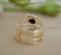 Black Onyx & Labradorite Gold Plated 18k Ring * Black stone* Gemstones * Handmade *Statement *Gift for her*Spiral Ring Jewelry*Bycila*BJR058