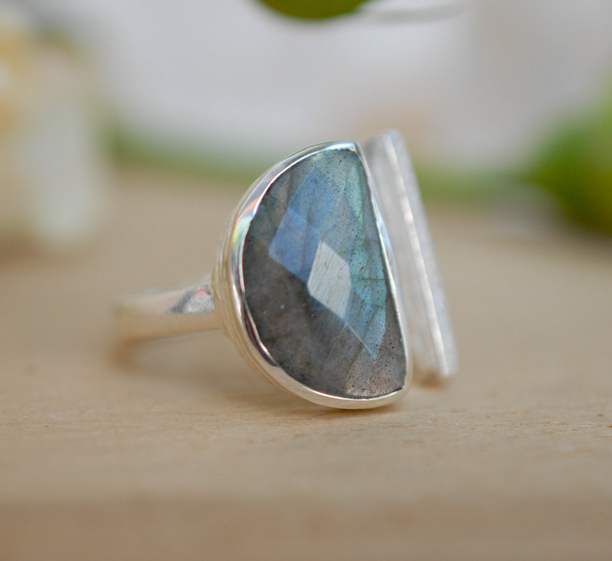 Labradorite Ring * Adjustable Sterling Silver * Statement * Gemstone * Bridal * Wedding * Half Moon * Boho * Bohemian * Handmade * BJR113