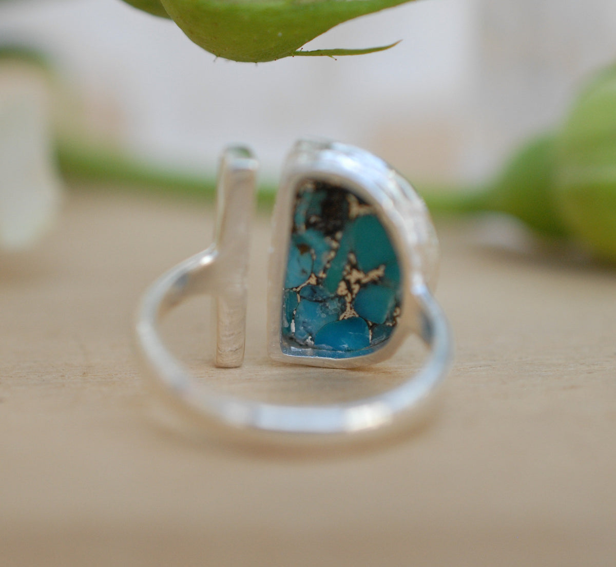 Copper Turquoise Ring * Adjustable Sterling Silver * Statement * Gemstone * Bridal * Wedding * Half Moon * Boho * Bohemian * Handmade*BJR115