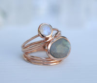 Rose Gold Plated  Ring* Labradorite * Moonstone * Gemstones * Handmade *Statement * Natural * Organic * Gift for her * Jewelry*Bycila*BJR075