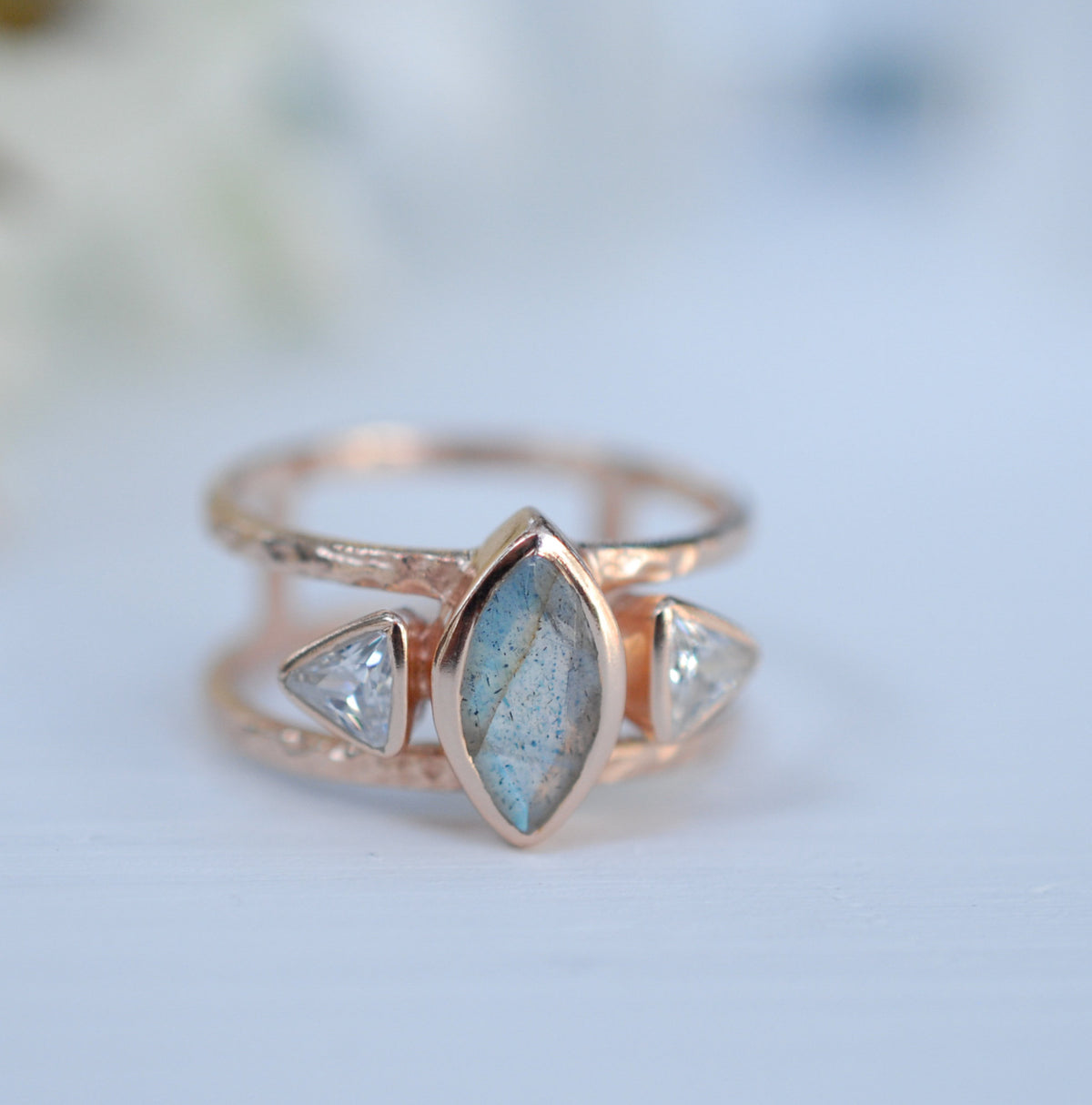 Labradorite & White Topaz Ring * Rose Gold Plated Ring * Statement Ring *Gemstone Ring * Labradorite * Bridal Ring *Wedding Ring * BJR148