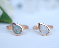 Rainbow Moonstone Rose Gold Ring * Boho * Organic * handmade * Gypsy * Bridesmaid* Solitaire * Tear Drop Ring *Bridal * BJR213