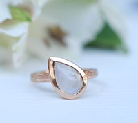 Rainbow Moonstone Rose Gold Ring * Boho * Organic * handmade * Gypsy * Bridesmaid* Solitaire * Tear Drop Ring *Bridal * BJR213