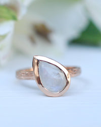 Rainbow Moonstone Rose Gold Ring * Boho * Organic * handmade * Gypsy * Bridesmaid* Solitaire * Tear Drop Ring *Bridal * BJR213