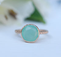 Aqua Chalcedony Rose Gold Ring * Boho * Organic * handmade * Gypsy * Bridesmaid* Solitaire * Bridal * BJR214