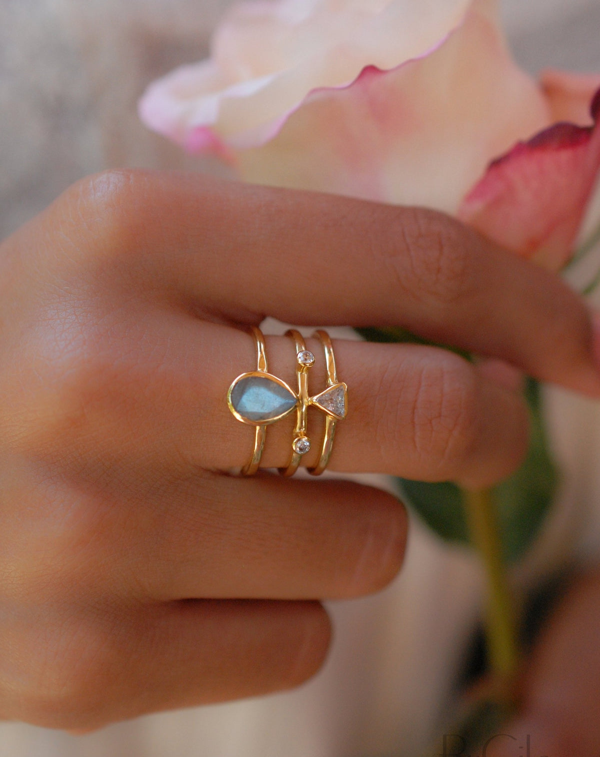 Lolita Ring * Labradorite & Clear Quartz * Gold Plated * BJR117 * Bycila