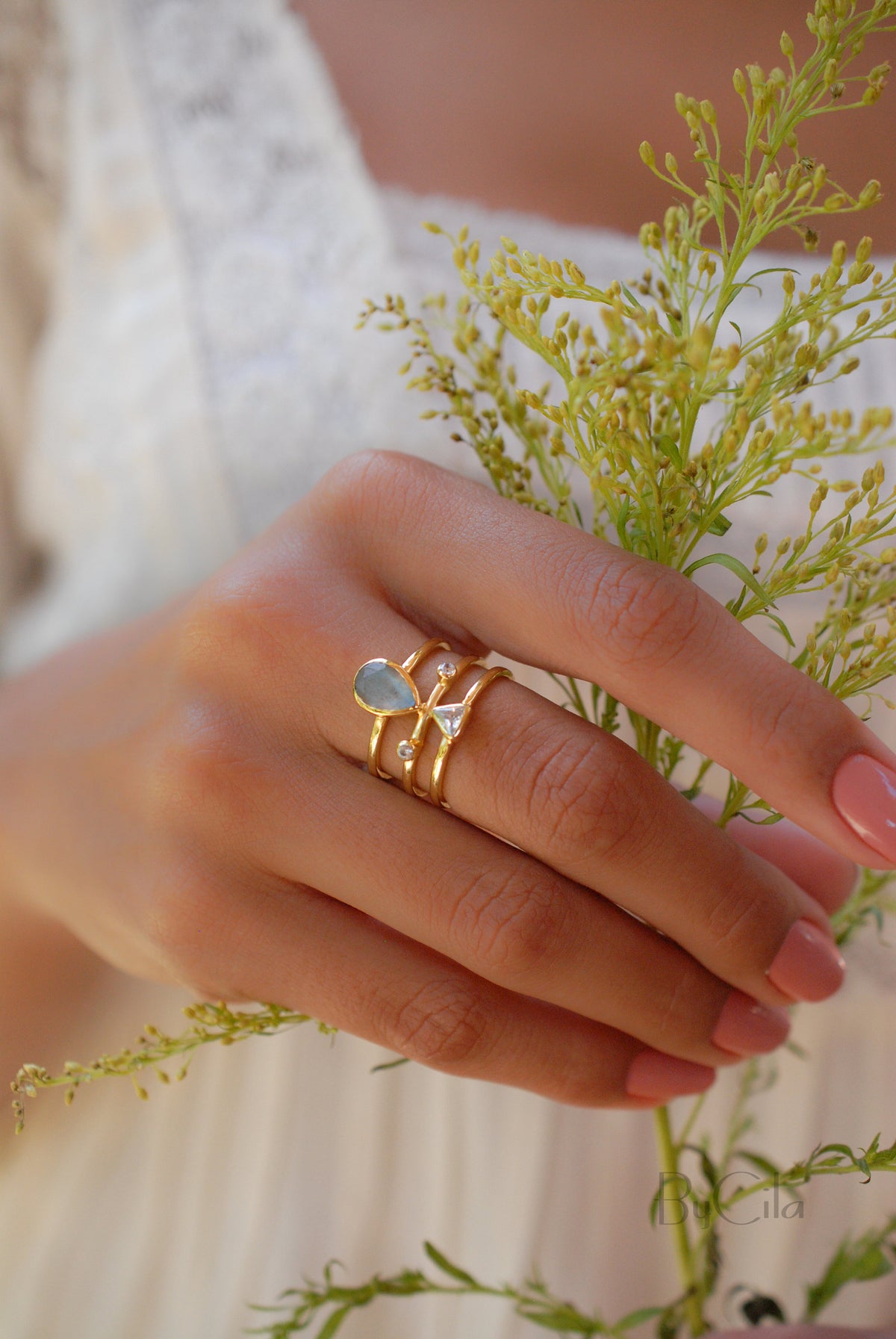 Labradorite & Clear Quartz Ring * Gold Plated Ring * Statement Ring *Gemstone Ring * Labradorite * Bridal Ring *Wedding Ring  * BJR117