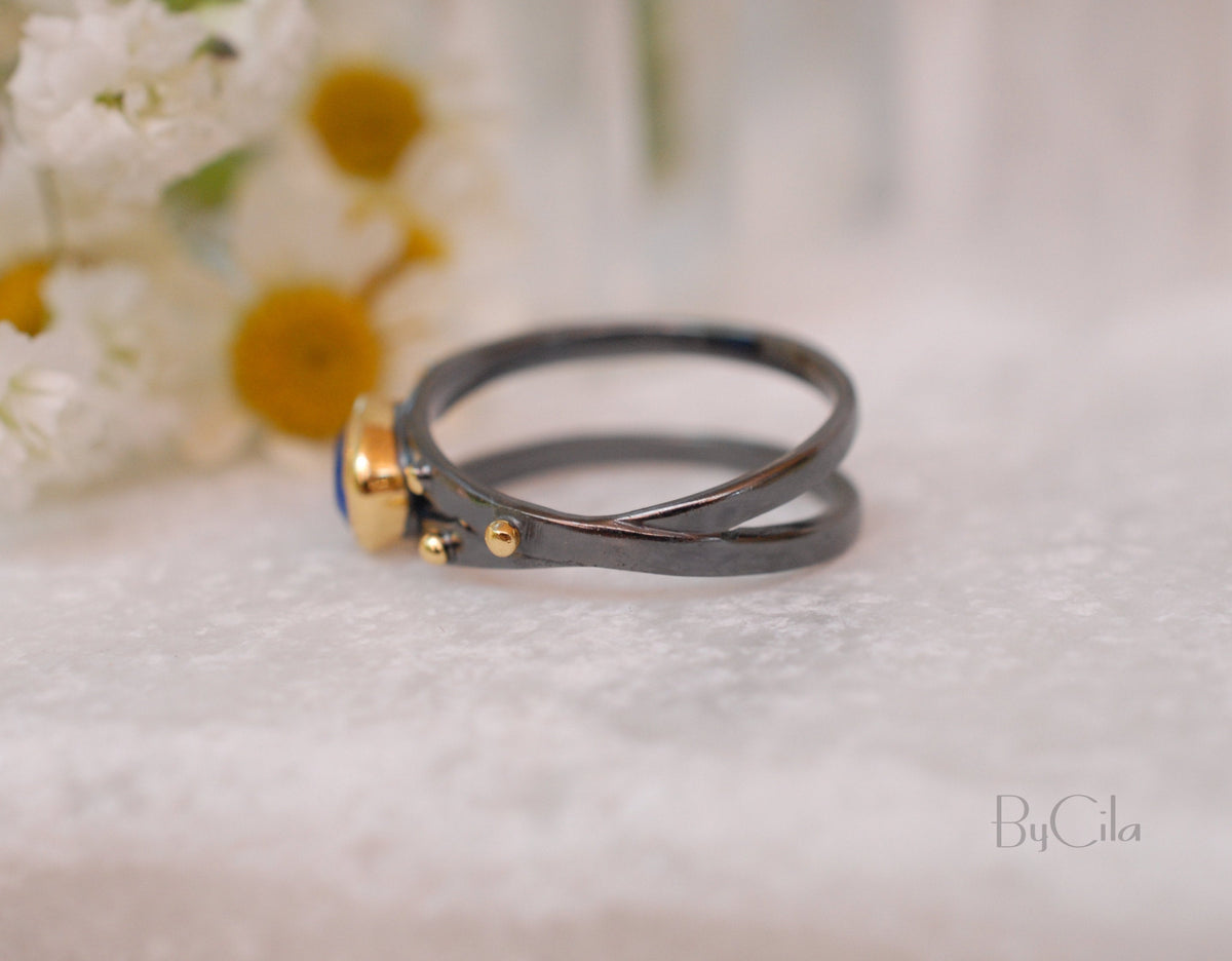 Lapis Lazuli * ruthenium plating over brass * Blue stone* Gemstones * Handmade *Statement *Gift for her *Bycila*BJR121