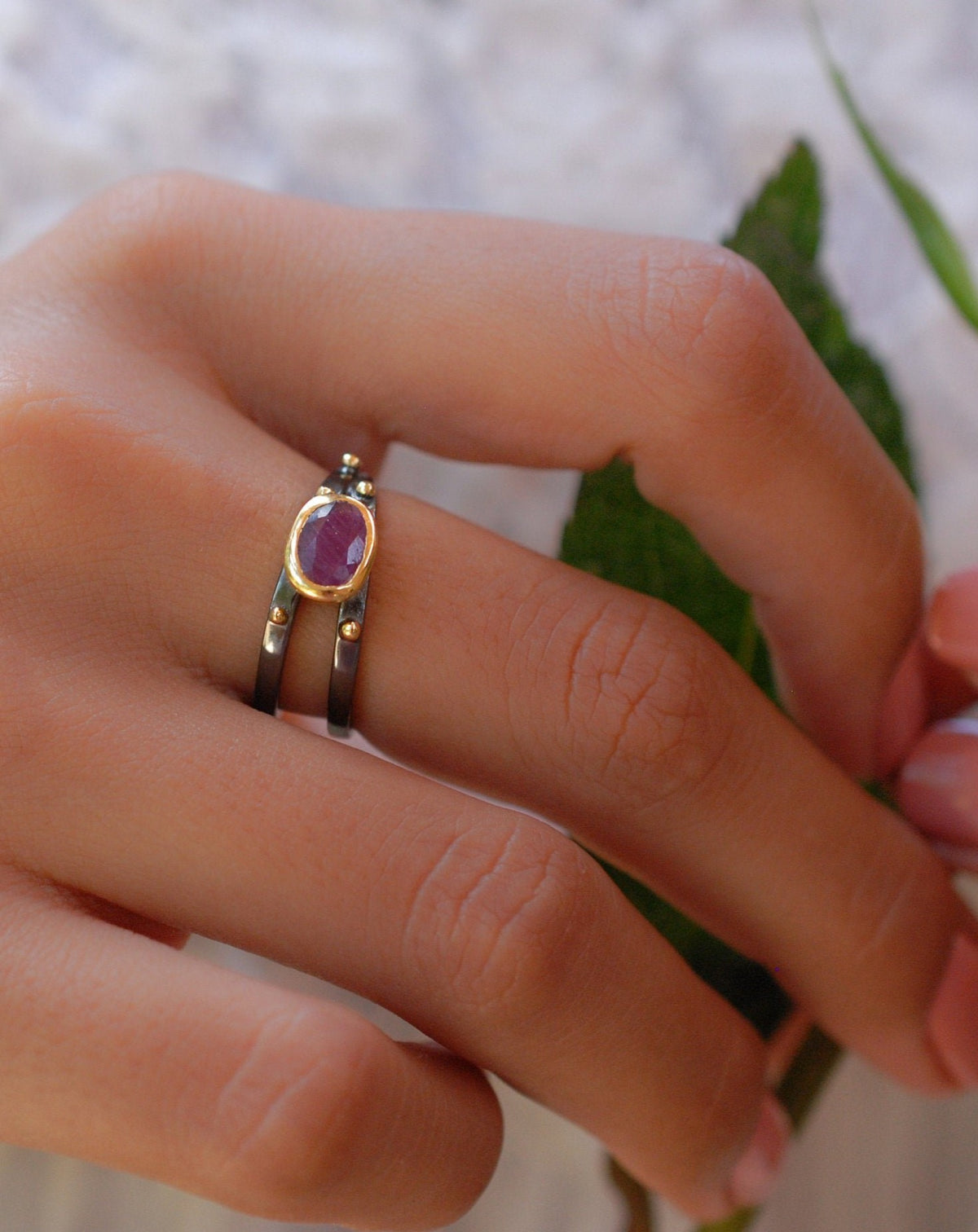 Ruby Ring * Ruthenium plating* Statement Ring * Gemstone Ring * Boho * Gift for her*  Organic Ring * Red Ring * BJR120