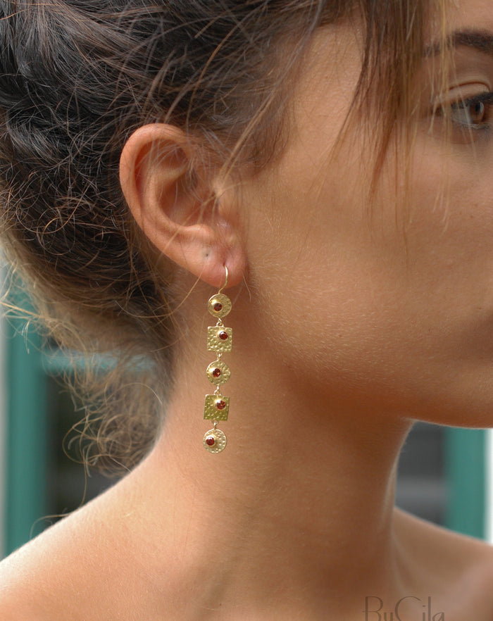 Sonia Earrings * Garnet * Gold Plated 18k * BJE076