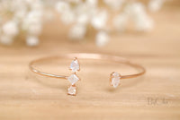 Moonstone Bangle Bracelet * Gold Plated 18k or Rose Gold Plated * Gemstone * Gypsy * Hippie * Adjustable * Statement * Stacking * BJB012C