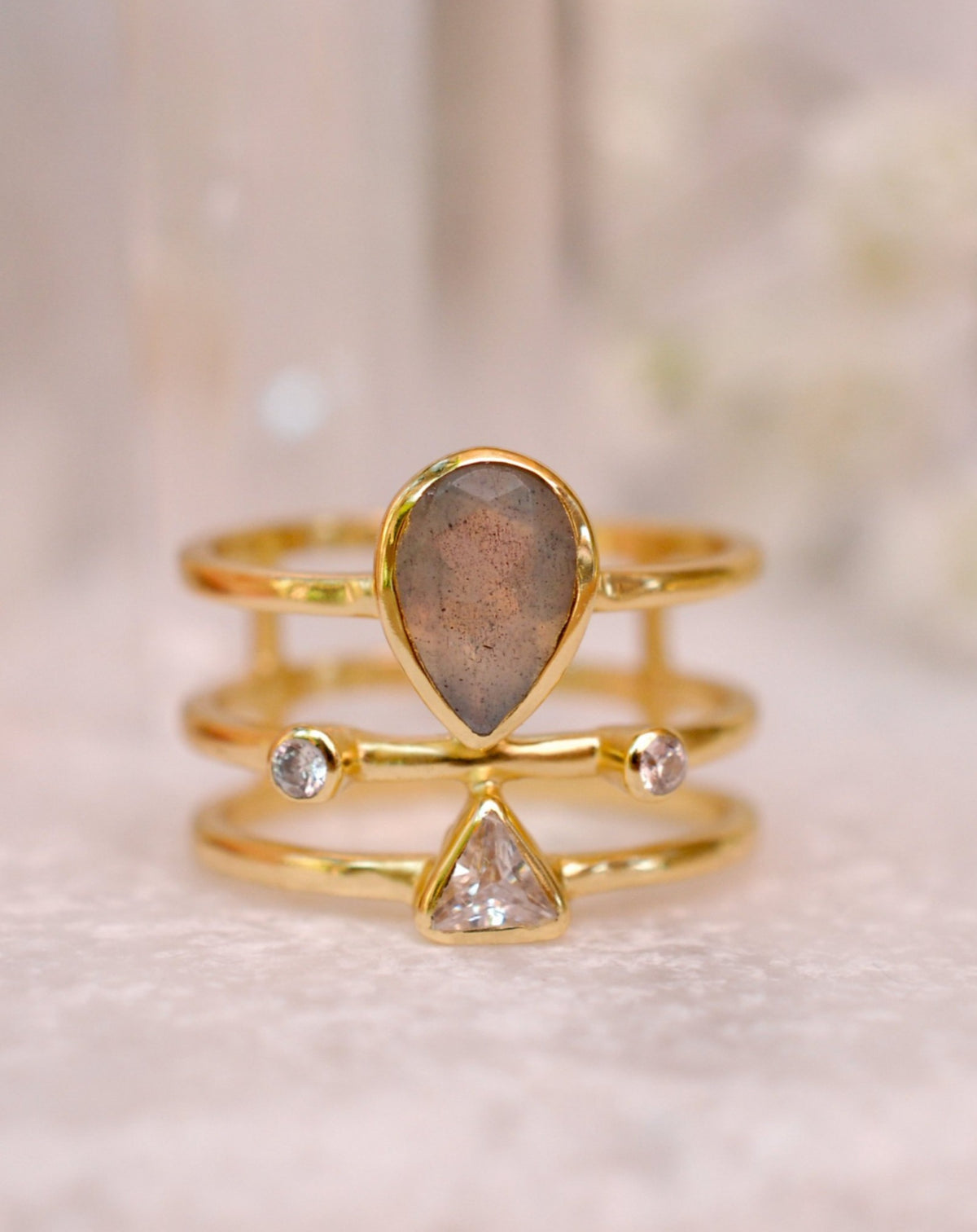 Labradorite & Clear Quartz Ring * Gold Plated Ring * Statement Ring *Gemstone Ring * Labradorite * Bridal Ring *Wedding Ring  * BJR117