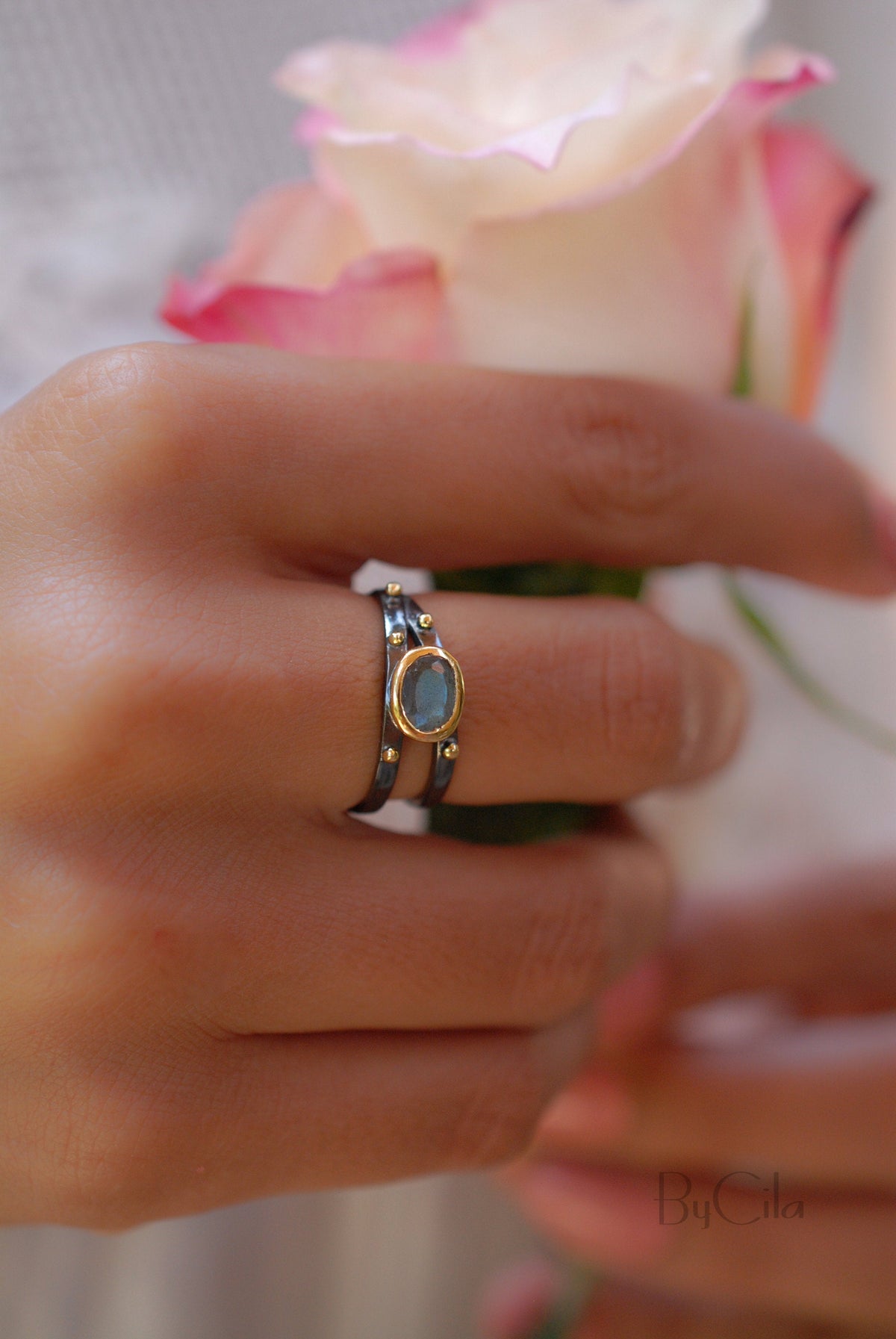 Labradorite Ring * Ruthenium plating * Labradorite *Genuine Gemstones * Handmade * Statement * Natural * Organic * Gift for her * BJR122