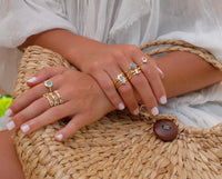 Gemstones Gold Ring * Statement Birthstone* Gold Plated Ring * Labradorite * Moonstone * Teal Chalcedony * Aqua*BJR072