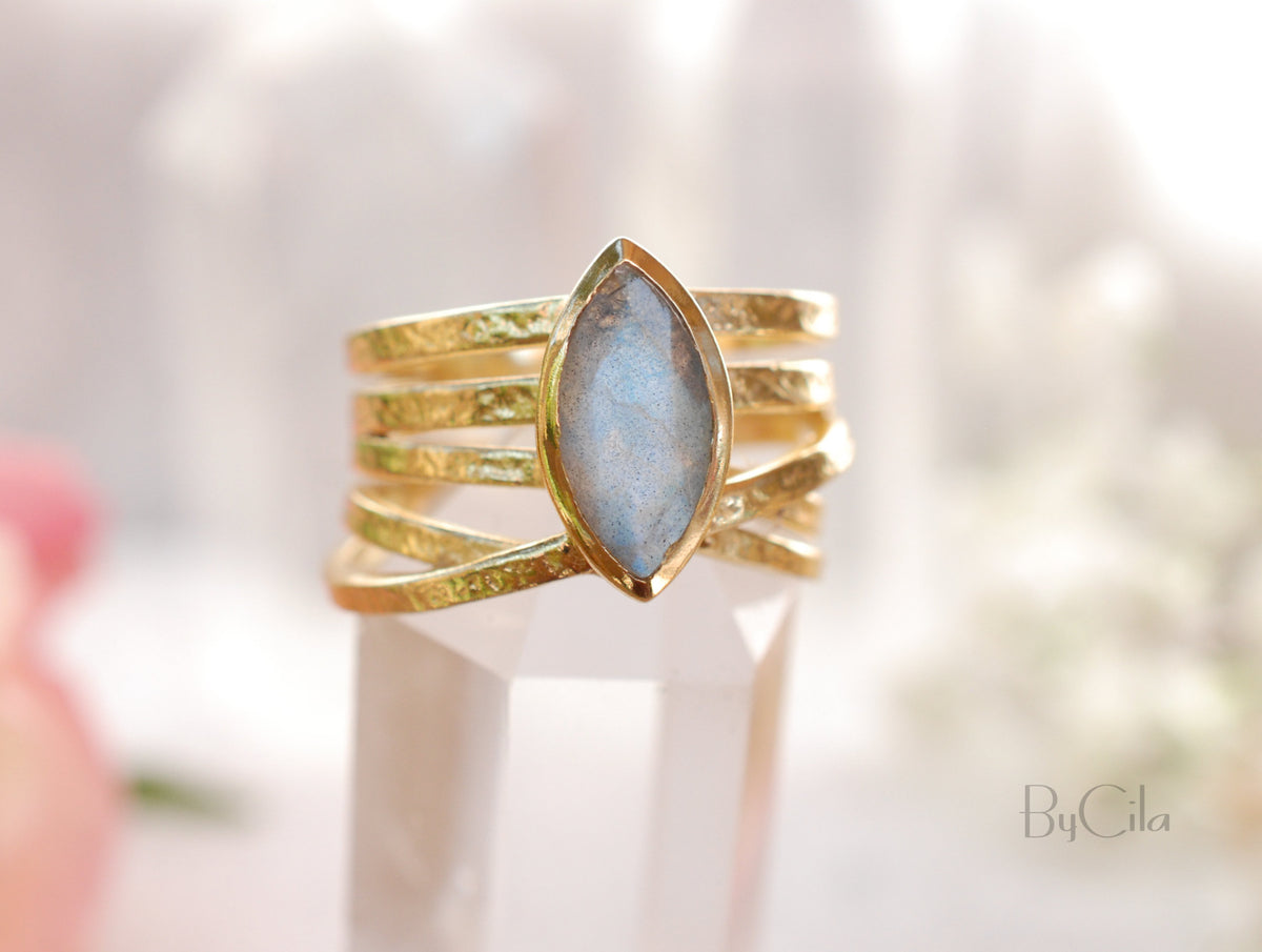 Labradorite Ring * 18k Gold Plated Ring * Statement Ring *Gemstone Ring *Labradorite *Bridal Ring *Organic Ring *Natural *BJR130