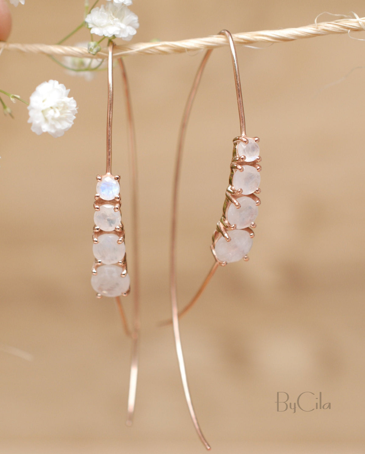 Aja Earrings * Moonstone * Rose Gold, Gold Vermeil or Sterling Silver * BJE043A