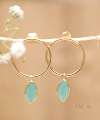 Aqua Chalcedony Stud Earrings Gold Plated or Rose Gold Plated *  Gemstone * Earrings * Teal Chalcedony * Handmade * Boho* Modern * BJE081B