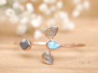 Labradorite Bangle Bracelet * Gold Plated, Rose Gold Plated 18k or Silver Plated* Gemstone * Lotus Flower *  Adjustable * Stacking*BJB021C