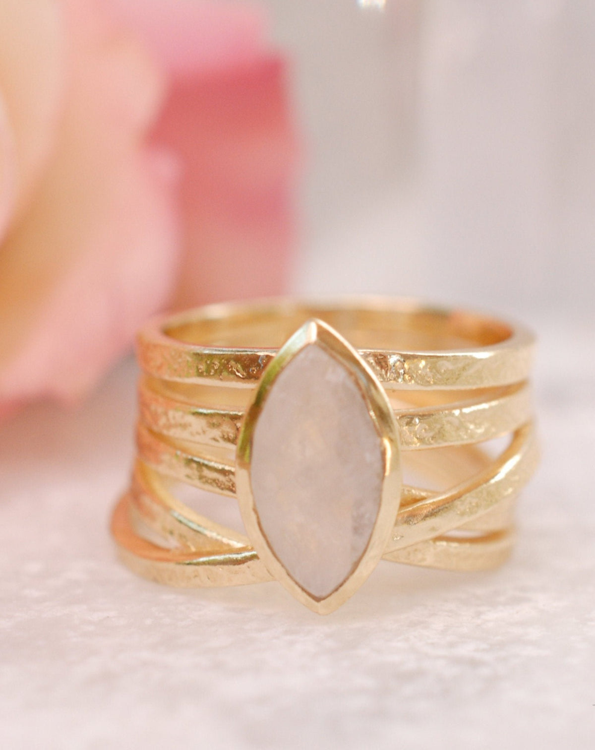 Moonstone Gold Plated Ring *  Statement Ring * Gemstone Ring * Rainbow Moonstone * Gold Ring  * BJR128