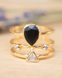 Black Onyx & White Topaz Ring * Gold Plated Ring * Statement Ring *Gemstone Ring * Black stone * Bridal Ring *Wedding Ring  * BJR119